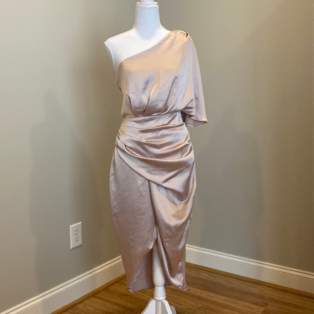 Blush Satin-like One-Shoulder Asymmetrical Cocktail Dress